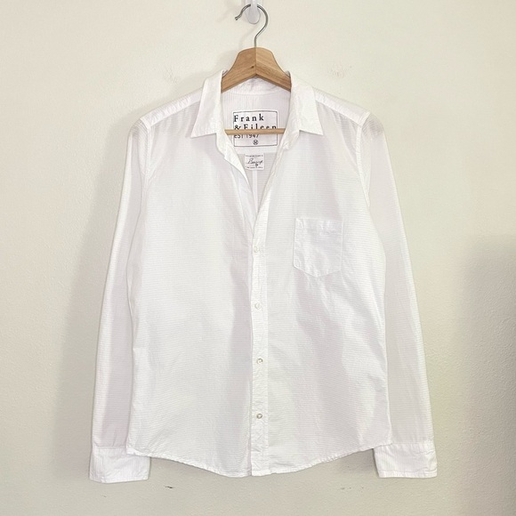 Frank & Eileen Barry Tailored Button Up Shirt Textured Tonal Stripe White Medium - Picture 5 of 16